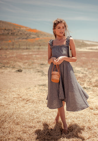 woman wearing sustainable hemp dress