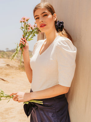 Tops Pauline Hemp Knit Puff Top Natural - VALANI sustainable, vegan, ethical women's clothing