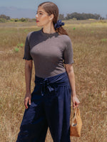 Tops Meera Hemp Knit Top with Lettuce Trim - Charcoal - VALANI sustainable, vegan, ethical women's clothing