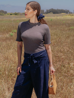 Tops Meera Hemp Knit Top with Lettuce Trim - Charcoal - VALANI sustainable, vegan, ethical women's clothing