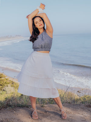 Bottoms Chanthu Banana 3 Tiered Midi Skirt White - VALANI sustainable, vegan, ethical women's clothing