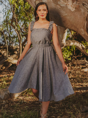 Dresses Vanna Ruffle Hemp Handkerchief Midi Dress - USA - VALANI sustainable, vegan, ethical women's clothing