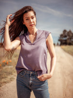 Tops Thavy Tencel Top with Scalloped Cap Sleeves - Purple - VALANI sustainable, vegan, ethical women's clothing