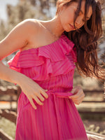 Dresses Sokha Banana Asymmetrical One Shoulder Midi Dress Pink - VALANI sustainable, vegan, ethical women's clothing