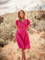 Tops Sitha Faux Wrap Tencel Top with Puff Sleeves -Pink - VALANI sustainable, vegan, ethical women's clothing