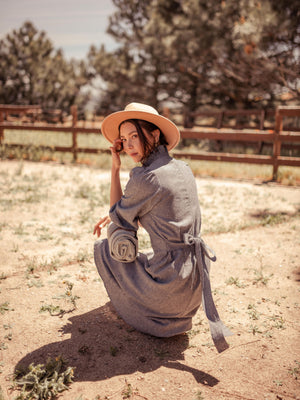 Dresses Sodalin Hemp Midi Dress with Puff Sleeves - Made in USA - VALANI sustainable, vegan, ethical women's clothing