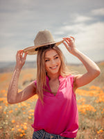 Tops Thavy Tencel Top with Scalloped Cap Sleeves - Pink - VALANI sustainable, vegan, ethical women's clothing