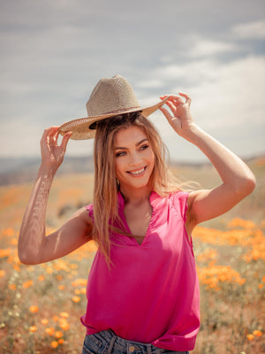 Tops Thavy Tencel Top with Scalloped Cap Sleeves - Pink - VALANI sustainable, vegan, ethical women's clothing