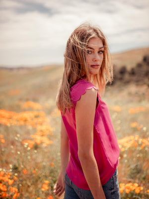 Tops Thavy Tencel Top with Scalloped Cap Sleeves - Pink - VALANI sustainable, vegan, ethical women's clothing