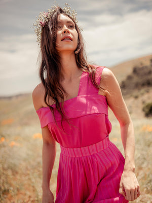 Tops Malina Asymmetrical Off Shoulder Tencel Top Rose - VALANI sustainable, vegan, ethical women's clothing