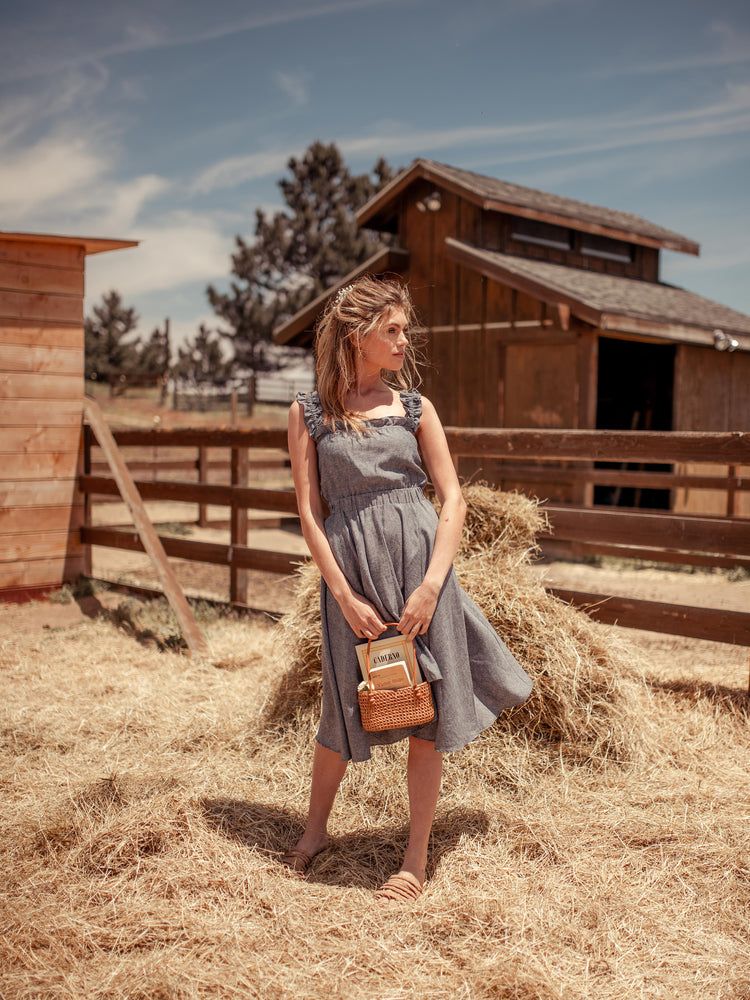 
                Load and play video in Gallery viewer, Midi  Hemp Dress - Made in USA - VALANI sustainable, vegan, ethical women&amp;#39;s clothing
        