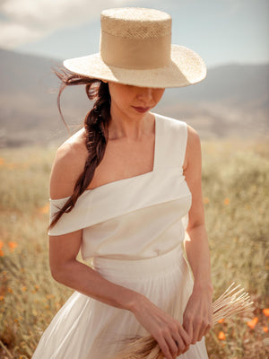 Tops Malina Asymmetrical Off Shoulder Tencel Top White - VALANI sustainable, vegan, ethical women's clothing