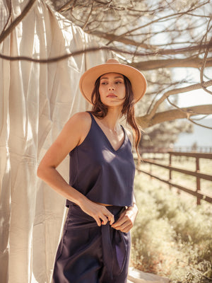 Tops Sarita V-Neck Tencel Cami Eclipse w/ Adjustable Back Ties - VALANI sustainable, vegan, ethical women's clothing