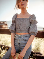 Tops Sineth Double Puff Sleeve Hemp Crop Top - Made in USA - VALANI sustainable, vegan, ethical women's clothing