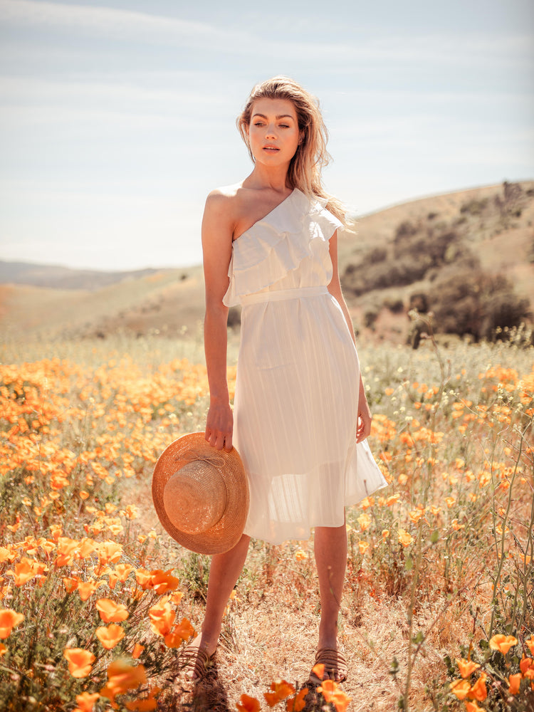 Dresses Sokha Banana Asymmetrical One Shoulder Midi Dress White - VALANI sustainable, vegan, ethical women's clothing