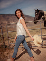 Tops Thavy Tencel Top with Scalloped Cap Sleeves - White - VALANI sustainable, vegan, ethical women's clothing