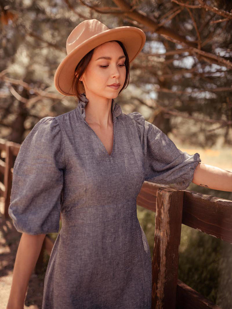 
                Load and play video in Gallery viewer, Midi  Hemp Dress - Made in USA - VALANI sustainable, vegan, ethical women&amp;#39;s clothing
        