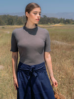 Tops Meera Hemp Knit Top with Lettuce Trim - Charcoal - VALANI sustainable, vegan, ethical women's clothing