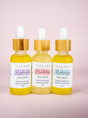3 bottles of hair serum— replenish, revitalize, recharge