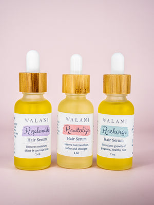 3 bottles of hair serum— replenish, revitalize, and recharge