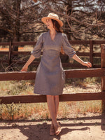 Dresses Sodalin Hemp Midi Dress with Puff Sleeves - Made in USA - VALANI sustainable, vegan, ethical women's clothing