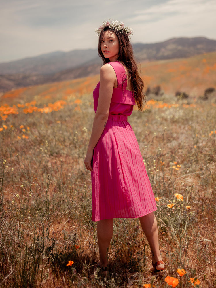 
            
                Load image into Gallery viewer, Bottoms Srey Banana A-line Midi Skirt Pink - VALANI sustainable, vegan, ethical women&amp;#39;s clothing
            
        