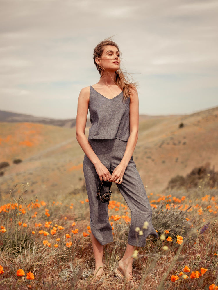 Tops Sarita Hemp Cami w/Adjustable Back Ties - USA - VALANI sustainable, vegan, ethical women's clothing