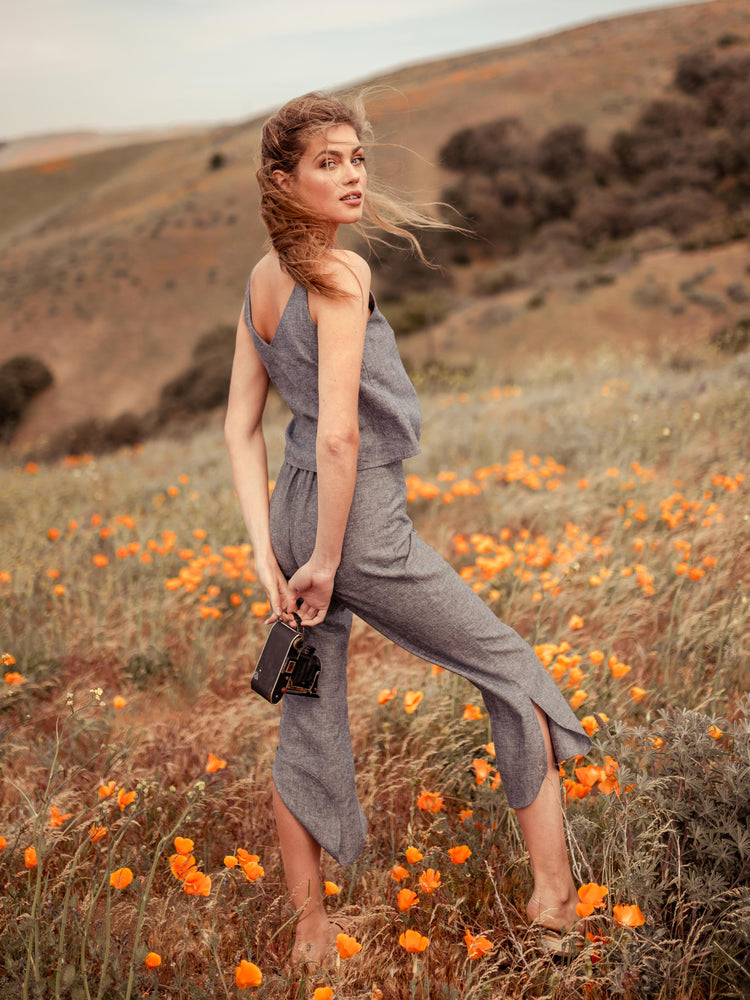 
            
                Load image into Gallery viewer, Bottoms Petra Cropped Hemp Pants with Curved Slits - USA - VALANI sustainable, vegan, ethical women&amp;#39;s clothing
            
        