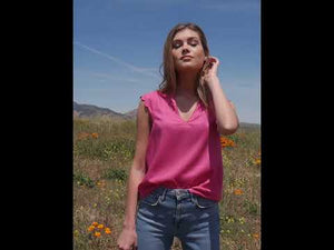 
            
                Load and play video in Gallery viewer, Thavy Tencel Top with Scalloped Cap Sleeves - Pink
            
        