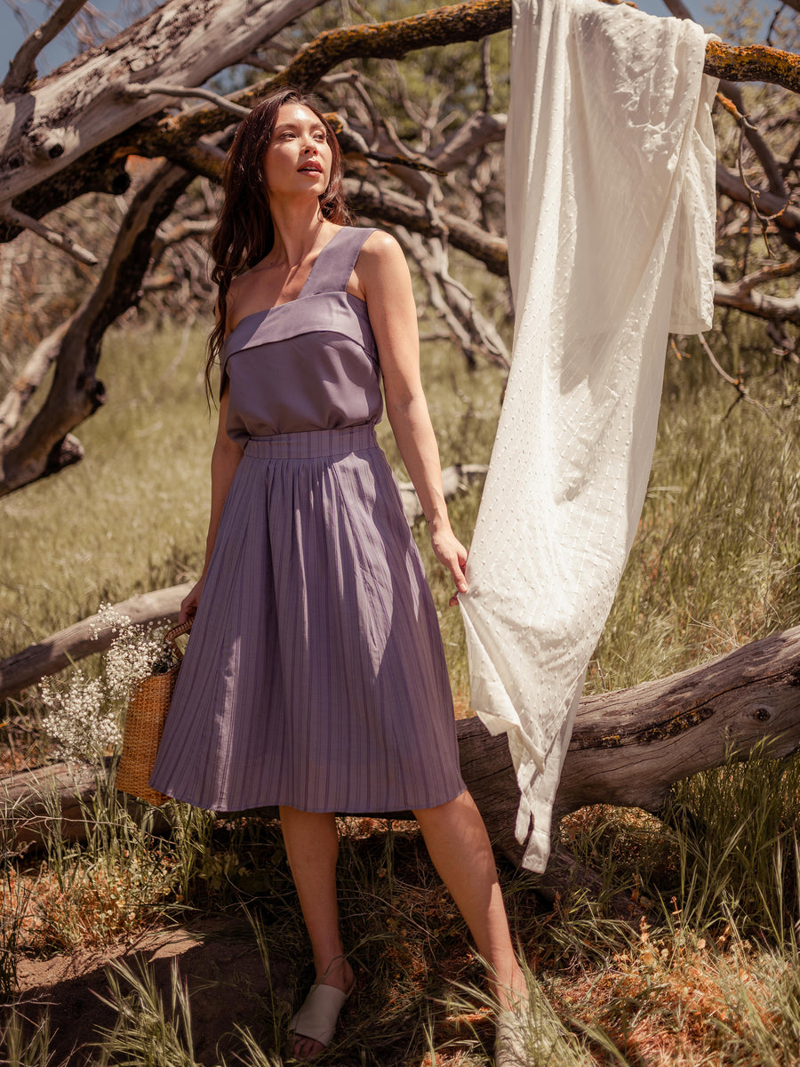 Bottoms Srey Banana A-line Midi Skirt Purple - VALANI sustainable, vegan, ethical women's clothing